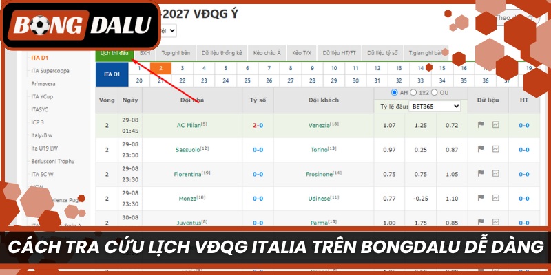 Cách tra cứu lịch VĐQG Italia trên Bongdalu dễ dàng