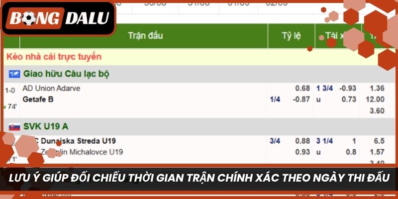 Lưu ý giúp đối chiếu thời gian trận chính xác theo ngày thi đấu 