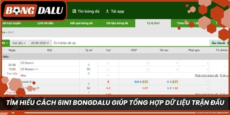 Tìm hiểu cách 6in1 Bongdalu giúp tổng hợp dữ liệu trận đấu
